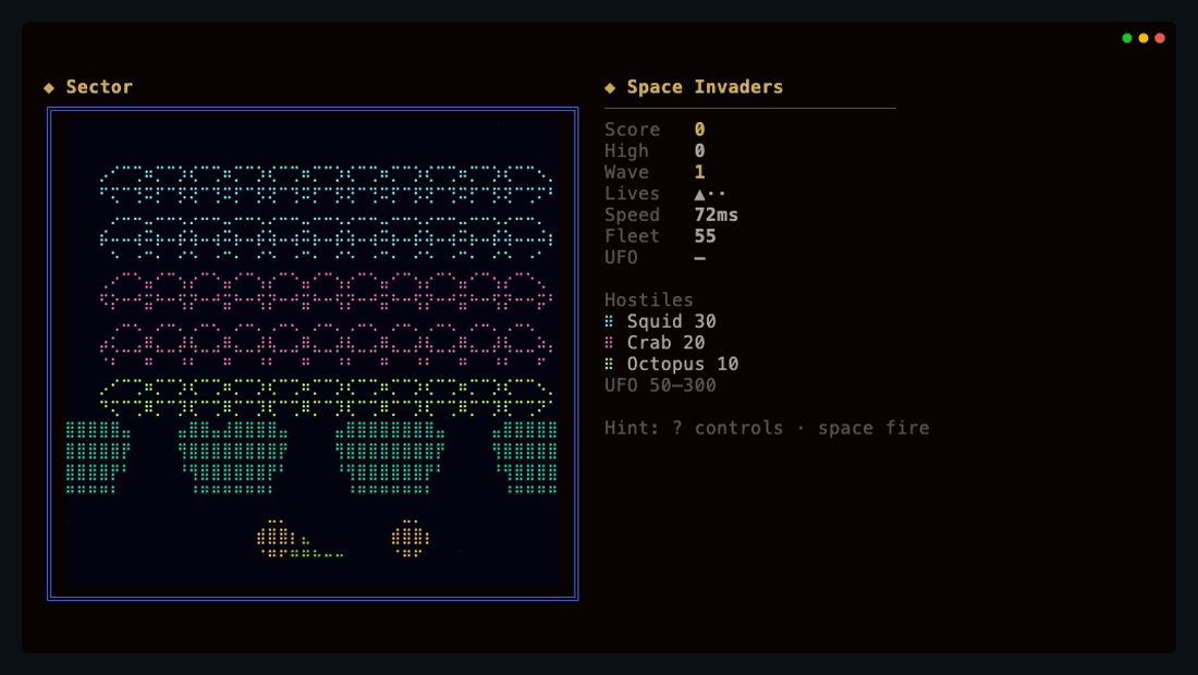 Space Invaders terminal screenshot