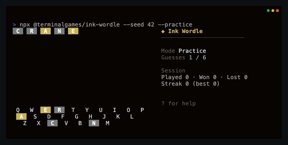Wordle terminal screenshot